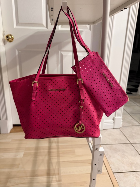 Michael Kors Handbags - Michael Kors Hot Pink Perforated Tote with Wristlet